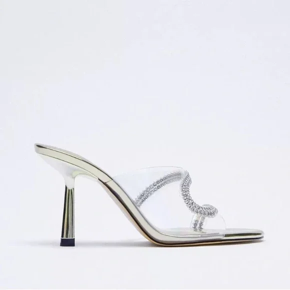 Zara Sparkly Heeled Vinyl Sandals. Size 7.5 NWT EU 38 - Picture 4 of 13